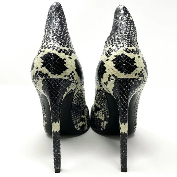 YSL Yves Saint Laurent Snake Print Textured Printed Pump Cream & Black Sz 8 - Picture 7 of 11